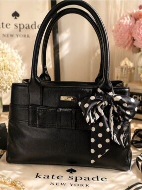Kate Spade Elena Villabella Avenue Black Leather Handbag Preppy With Bow